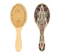 SKYSHU Cepillo de pelo de madera natural con textura de alfombra vintage con cómodas cerdas de madera, cepillo ovalado para desenredar y peinar, para mujeres, hombres y niños, todo tipo de cabello