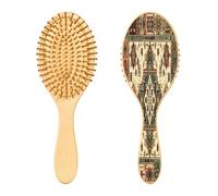 SKYSHU Cepillo de pelo de madera natural con textura de alfombra vintage con cómodas cerdas de madera, cepillo ovalado para desenredar y peinar, para mujeres, hombres y niños, todo tipo de cabello