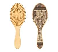 SKYSHU Cepillo de pelo de madera natural con textura de alfombra vintage con cómodas cerdas de madera, cepillo ovalado para desenredar y peinar, para mujeres, hombres y niños, todo tipo de cabello