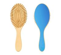 SKYSHU Cepillo de pelo de madera natural de color liso azul con cómodas cerdas de madera, cepillo ovalado para desenredar y peinar para mujeres, hombres y niños, todo tipo de cabello (cabello seco y