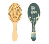 SKYSHU Cepillo de pelo de madera natural de esqueleto de Halloween con cómodas cerdas de madera, cepillo ovalado para desenredar y peinar, para mujeres, hombres y niños, todo tipo de cabello (cabello