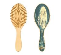 SKYSHU Cepillo de pelo de madera natural de esqueleto de Halloween con cómodas cerdas de madera, cepillo ovalado para desenredar y peinar, para mujeres, hombres y niños, todo tipo de cabello (cabello