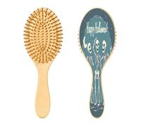 SKYSHU Cepillo de pelo de madera natural de esqueleto de Halloween con cómodas cerdas de madera, cepillo ovalado para desenredar y peinar, para mujeres, hombres y niños, todo tipo de cabello (cabello