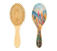 SKYSHU Cepillo de pelo de madera natural de la flor con cerdas cómodas de madera, desenredar y peinar oval cepillo para el pelo para mujeres, hombres y niños todo tipo de pelo (mojado, seco y dañado)