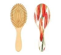 SKYSHU Cepillo de pelo de madera natural de manzanas de acuarela con cómodas cerdas de madera, cepillo ovalado para desenredar y peinar, para mujeres, hombres y niños, todo tipo de cabello (cabello