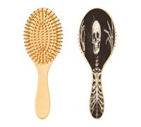 SKYSHU Cepillo de pelo de madera natural esqueleto con cómodas cerdas de madera, desenredar y peinar oval cepillo de pelo para mujeres, hombres y niños todo tipo de pelo (mojado, seco y dañado)