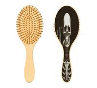 SKYSHU Cepillo de pelo esqueleto de madera natural con cerdas de madera cómodas, desenredante y peinado ovalado para mujeres, hombres y niños, todo tipo de cabello (cabello húmedo, seco y dañado)