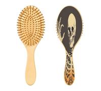 SKYSHU Cepillo de pelo esqueleto de madera natural con cómodas cerdas de madera, estilo desenredante y ovalado para mujeres, hombres y niños, todo tipo de cabello (cabello mojado, seco y dañado)