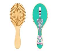 SKYSHU Cepillo para el pelo de madera natural esqueleto con cómodo pelo de madera, cepillo ovalado para desenredar y peinar, para mujeres, hombres y niños, todo tipo de cabello (mojado