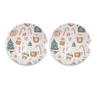 SKYSHU Christmas Elements - Juego de 2 posavasos redondos para automóvil, para bebidas, de cerámica, absorbente, con base de corcho y agarre para la punta de los dedos para una fácil limpieza en