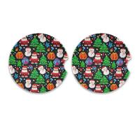 SKYSHU Christmas Elements - Juego de 2 posavasos redondos para automóvil, para bebidas, de cerámica, absorbente, con base de corcho y agarre para la punta de los dedos para una fácil limpieza en