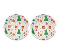 SKYSHU Christmas Elements - Juego de 2 posavasos redondos para automóvil, para bebidas, de cerámica, absorbente, con base de corcho y agarre para la punta de los dedos para una fácil limpieza en