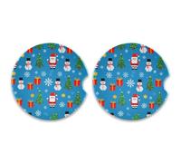 SKYSHU Christmas Elements - Juego de 2 posavasos redondos para automóvil, para bebidas, de cerámica, absorbente, con base de corcho y agarre para la punta de los dedos para una fácil limpieza en