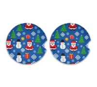 SKYSHU Christmas Elements - Juego de 2 posavasos redondos para automóvil, para bebidas, de cerámica, absorbente, con base de corcho y agarre para la punta de los dedos para una fácil limpieza en