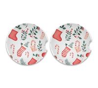 SKYSHU Christmas Elements - Juego de 2 posavasos redondos para coche, piedra de cerámica absorbente con base de corcho y agarre para la punta de los dedos para una fácil limpieza en movimiento, 2.5