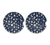 SKYSHU Christmas Elements - Juego de 2 posavasos redondos para coche, piedra de cerámica absorbente con base de corcho y agarre para la punta de los dedos para una fácil limpieza en movimiento, 2.5