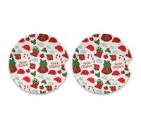 SKYSHU Christmas Elements - Juego de 2 posavasos redondos para coche, piedra de cerámica absorbente con base de corcho y agarre para la punta de los dedos para una fácil limpieza en movimiento, 2.5