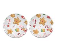 SKYSHU Christmas Elements - Juego de 2 posavasos redondos para coche, piedra de cerámica absorbente con base de corcho y agarre para la punta de los dedos para una fácil limpieza en movimiento, 2.5