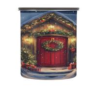 SKYSHU Christmas House - Recipientes herméticos de almacenamiento de alimentos de 900 ml, botes de café de acero inoxidable con tapa de bloqueo al vacío para organización de cocina, grano de café, té