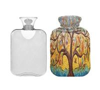 SKYSHU Colorful Tree - Botella de agua caliente transparente de 1 litro, a prueba de fugas, lavable, resistente al calor, con funda de felpa suave para calambres menstruales, alivio del dolor de