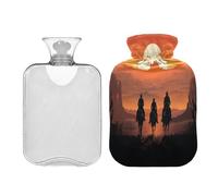 SKYSHU Cowboy - Botella de agua caliente transparente a prueba de fugas de 1 litro, lavable, resistente al calor, con funda de felpa suave para calambres menstruales, alivio del dolor de cuello y