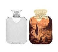 SKYSHU Cowboy - Botella de agua caliente transparente a prueba de fugas de 2 L, lavable, resistente al calor, con funda de felpa suave para calambres menstruales, alivio del dolor de cuello y hombros