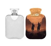 SKYSHU Cowboy - Botella de agua caliente transparente a prueba de fugas de 2 L, lavable, resistente al calor, con funda de felpa suave para calambres menstruales, alivio del dolor de cuello y hombros
