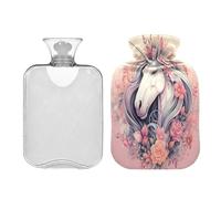 SKYSHU Cute Animals - Botella de agua caliente transparente de 1 litro, a prueba de fugas, lavable, resistente al calor, con funda de felpa suave para calambres menstruales, alivio del dolor de cuello