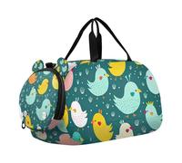 SKYSHU Cute Chicken - Bolsa grande impermeable para fin de semana, correa de hombro desmontable, bolsa de gimnasio con compartimento para zapatos y bolsillo para mojado