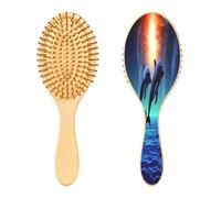 SKYSHU Dolphin - Cepillo de madera natural con cómodas cerdas de madera, cepillo ovalado para desenredar y peinar para mujeres, hombres y niños, todo tipo de cabello (cabello seco y dañado)