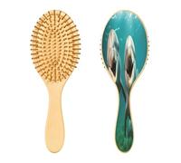 SKYSHU Dolphin - Cepillo de madera natural con cómodas cerdas de madera, cepillo ovalado para desenredar y peinar para mujeres, hombres y niños, todo tipo de cabello (cabello seco y dañado)