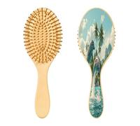 SKYSHU Dolphin - Cepillo de madera natural con cómodas cerdas de madera, cepillo ovalado para desenredar y peinar para mujeres, hombres y niños, todo tipo de cabello (cabello seco y dañado)