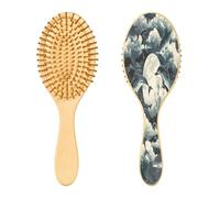 SKYSHU Dolphin - Cepillo de madera natural con cómodas cerdas de madera, cepillo ovalado para desenredar y peinar para mujeres, hombres y niños, todo tipo de cabello (cabello seco y dañado)