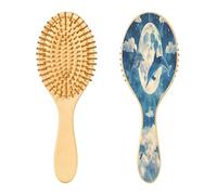 SKYSHU Dolphin - Cepillo de madera natural con cómodas cerdas de madera, cepillo ovalado para desenredar y peinar para mujeres, hombres y niños, todo tipo de cabello (cabello seco y dañado)