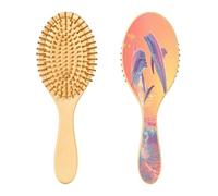 SKYSHU Dolphin - Cepillo de madera natural con cómodas cerdas de madera, cepillo ovalado para desenredar y peinar para mujeres, hombres y niños, todo tipo de cabello (cabello seco y dañado)