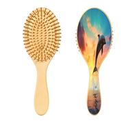 SKYSHU Dolphin - Cepillo de madera natural con cómodas cerdas de madera, cepillo ovalado para desenredar y peinar para mujeres, hombres y niños, todo tipo de cabello (cabello seco y dañado)