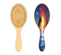 SKYSHU Dolphin - Cepillo de madera natural con cómodas cerdas de madera, cepillo ovalado para desenredar y peinar para mujeres, hombres y niños, todo tipo de cabello (cabello seco y dañado)