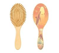 SKYSHU Dolphin - Cepillo de madera natural con cómodas cerdas de madera, cepillo ovalado para desenredar y peinar para mujeres, hombres y niños, todo tipo de cabello (cabello seco y dañado)