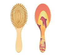 SKYSHU Dolphin - Cepillo de madera natural con cómodas cerdas de madera, cepillo ovalado para desenredar y peinar para mujeres, hombres y niños, todo tipo de cabello (cabello seco y dañado)