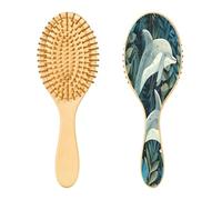 SKYSHU Dolphin - Cepillo de madera natural con cómodas cerdas de madera, cepillo ovalado para desenredar y peinar para mujeres, hombres y niños, todo tipo de cabello (cabello seco y dañado)