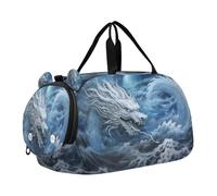SKYSHU Dragon Ocean - Bolsa grande impermeable para el fin de semana, correa de hombro desmontable, bolsa de gimnasio con compartimento para zapatos y bolsillo húmedo