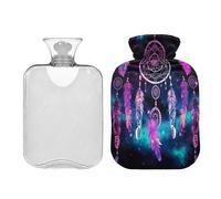 SKYSHU Dreamcatcher - Botella de agua caliente transparente de 1 litro, a prueba de fugas, lavable, resistente al calor, con funda de felpa suave para calambres menstruales, alivio del dolor de cuello