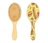 SKYSHU Fast Food - Cepillo de pelo de madera natural con cómodas cerdas de madera, cepillo ovalado para desenredar y peinar para mujeres, hombres y niños, todo tipo de cabello (cabello seco y dañado)