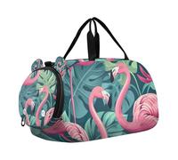 SKYSHU Flamingo - Bolsa grande impermeable para el fin de semana, correa de hombro desmontable, bolsa de gimnasio con compartimento para zapatos y bolsillo húmedo