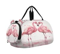 SKYSHU Flamingo - Bolsa grande impermeable para el fin de semana, correa de hombro desmontable, bolsa de gimnasio con compartimento para zapatos y bolsillo húmedo
