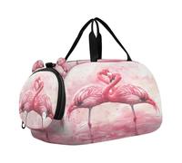 SKYSHU Flamingo - Bolsa grande impermeable para el fin de semana, correa de hombro desmontable, bolsa de gimnasio con compartimento para zapatos y bolsillo húmedo