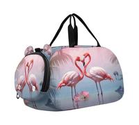 SKYSHU Flamingo - Bolsa grande impermeable para el fin de semana, correa de hombro desmontable, bolsa de gimnasio con compartimento para zapatos y bolsillo húmedo