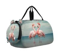 SKYSHU Flamingo - Bolsa grande impermeable para el fin de semana, correa de hombro desmontable, bolsa de gimnasio con compartimento para zapatos y bolsillo húmedo