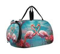 SKYSHU Flamingo - Bolsa grande impermeable para el fin de semana, correa de hombro desmontable, bolsa de gimnasio con compartimento para zapatos y bolsillo húmedo