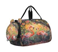 SKYSHU Flamingo - Bolsa grande impermeable para el fin de semana, correa de hombro desmontable, bolsa de gimnasio con compartimento para zapatos y bolsillo húmedo